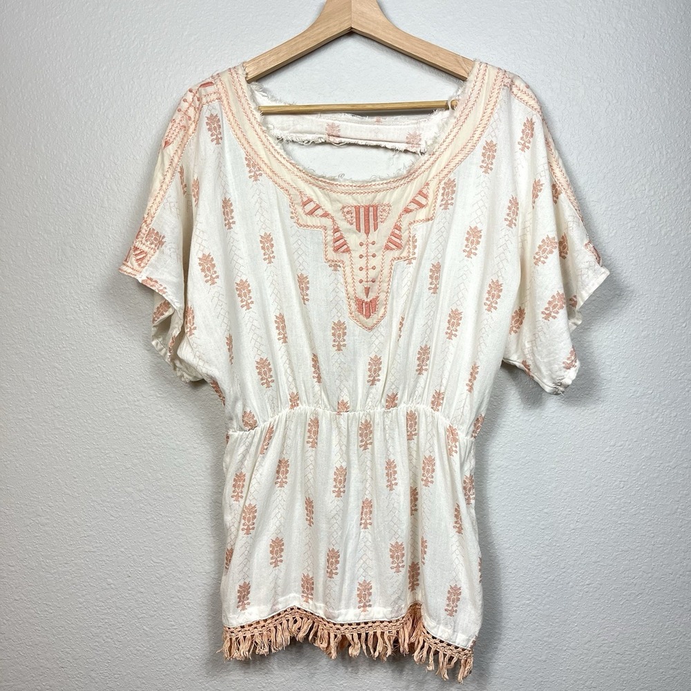 Free People Womens Ivory Tunic Embroidered Cut Out Boho Festival Southwest Sz XS